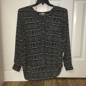 L Black & White Tribal Patterned Blouse, PINK ROSE